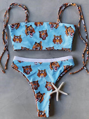 Sexy Bandage Tiger Printed Bikini Swimsuit