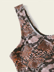 Sexy Snake-Print U-Neck Split Bikini Swimsuit