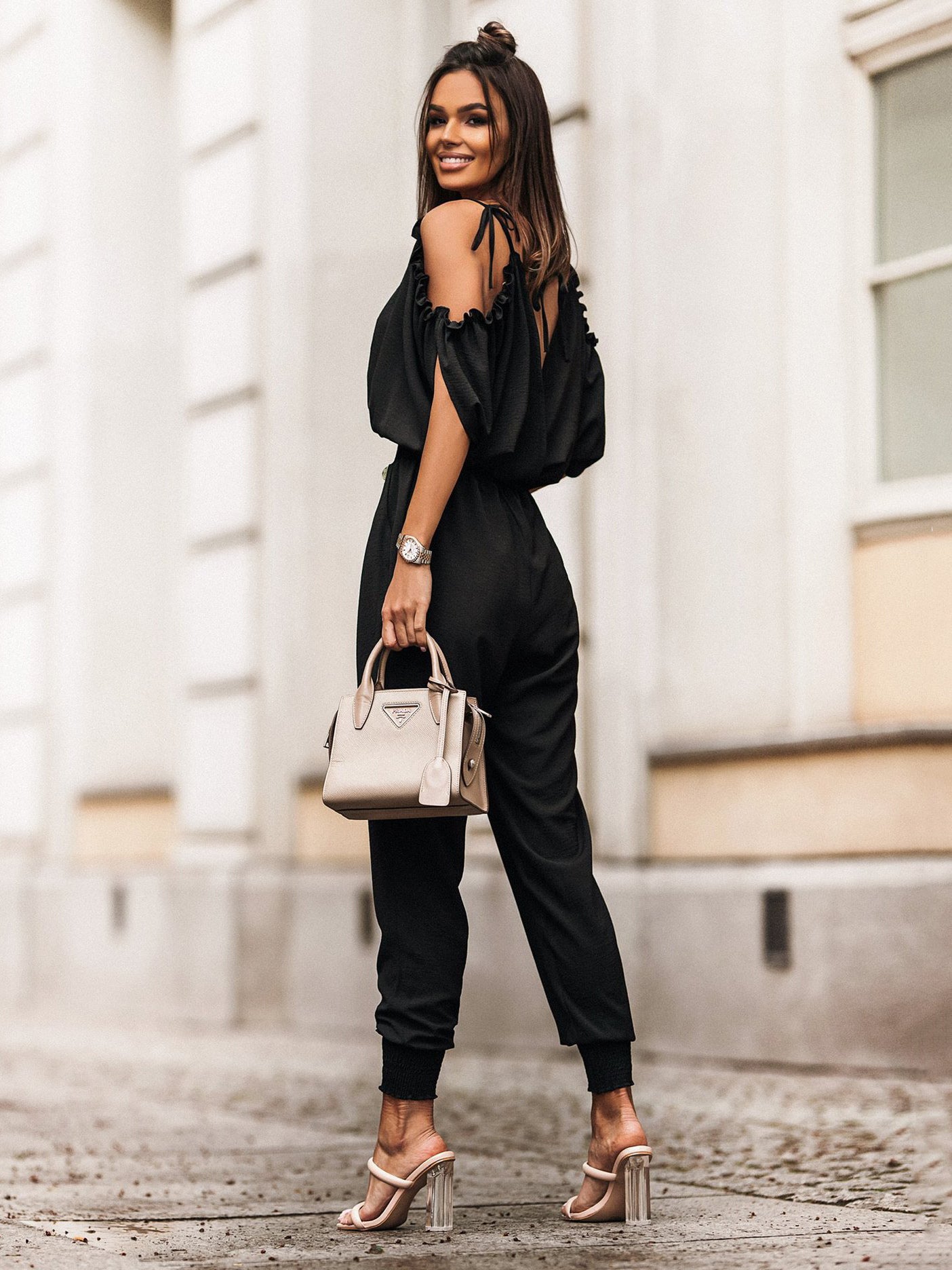 Jumpsuit mit V-Ausschnitt und Schnürung, einteiliges Sommer-Outfit 