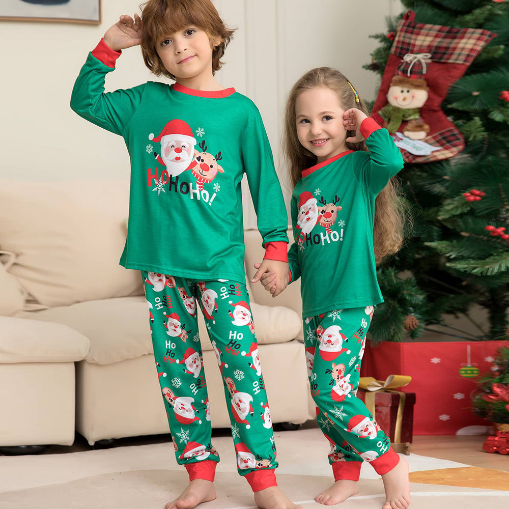 Christmas Family Matching Pajamas Set Green Santa Claus Pajamas