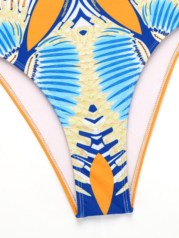 Abstract Printed Round-Neck Long Sleeve One-Piece Wetsuits