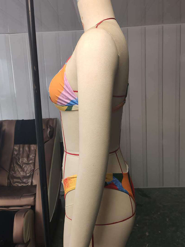 One-Shoulder Color-Block Triangles Brazilian Bikini Swimwear