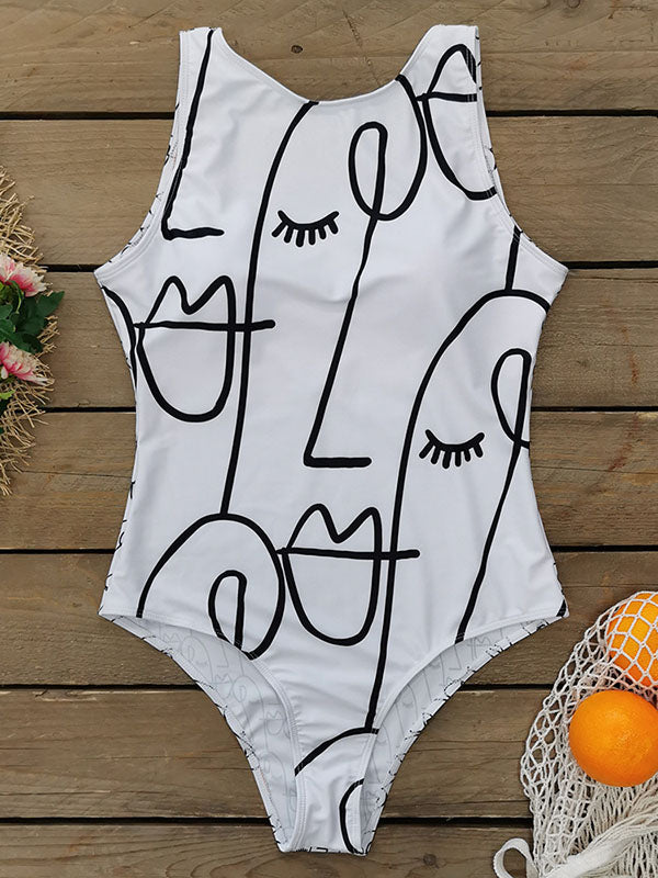 Abstract Printed Cartoon One-Piece Swimsuit