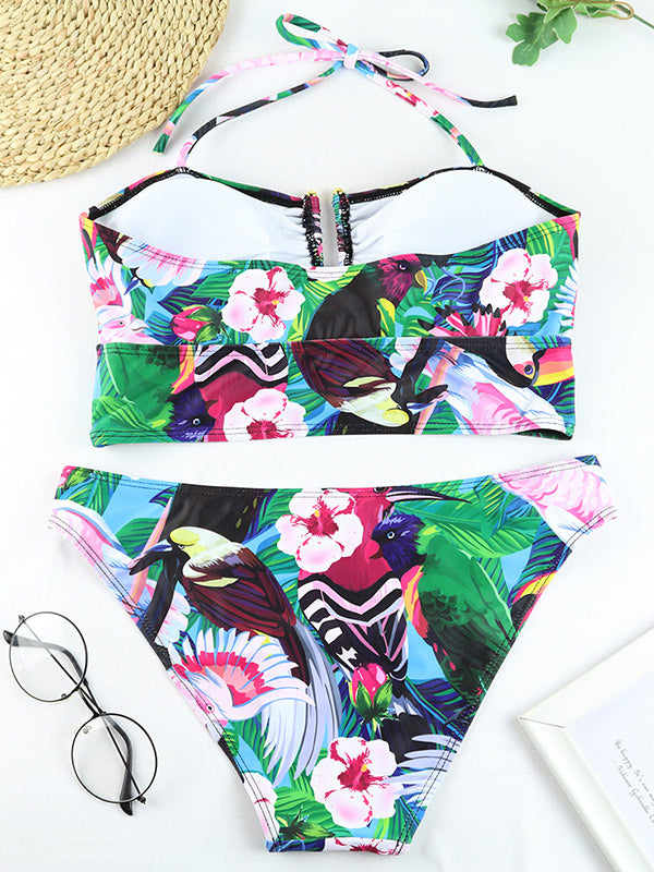 Halterneck Floral Backless Bralette Hipster Bikini Swimwear