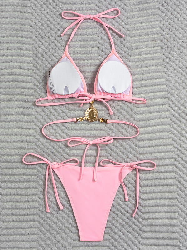 Sexy Bandage Diamond Deco Hollow Split Bikini Swimsuit