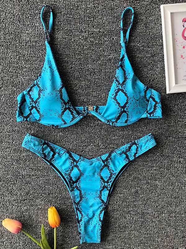 Snakeskin&Leopard Underwired Bikinis Swimsuit