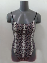 Snake-Print Bandeau Spaghetti-Neck One-Piece Swimwear