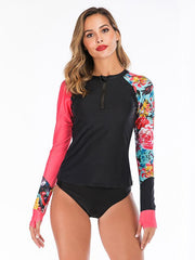 Zipper Floral Printed Two Pieces Wetsuit