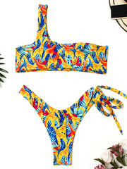 One-Shoulder Giraffe Print Brazilian Tight Bikini Swimwear