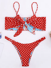 Spaghetti-Neck Bandeau Polka Dot Bikini Swimwear