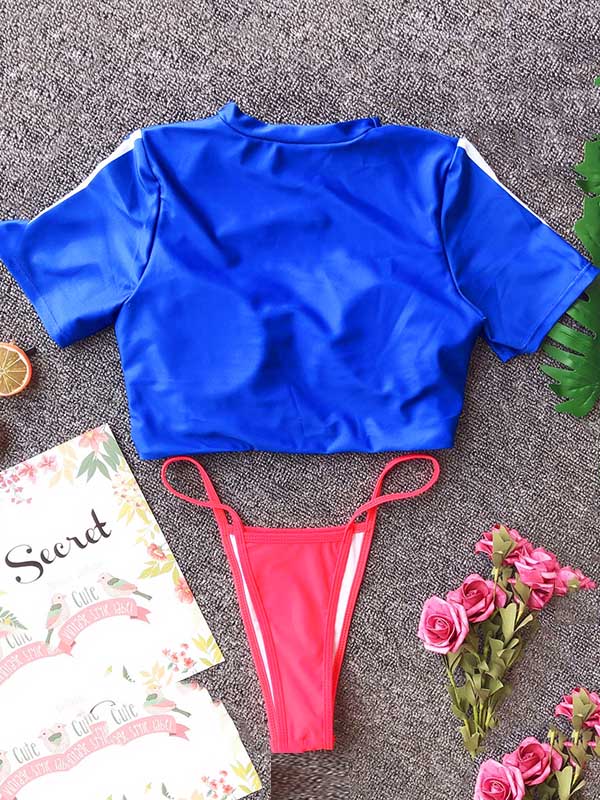 Sports Half Sleeve Split Bikini Swimsuit