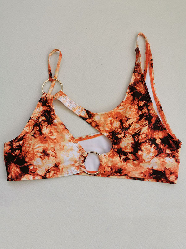 Floral Irregular Hollow High-Waisted Bikini Swimwear