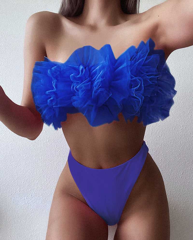 Bandeau Ruffled Tulle Bikini Swimwear