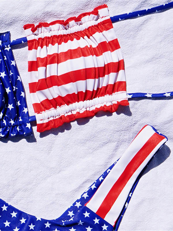 Sexy Fold Flag Printed  Bikini Swimsuit