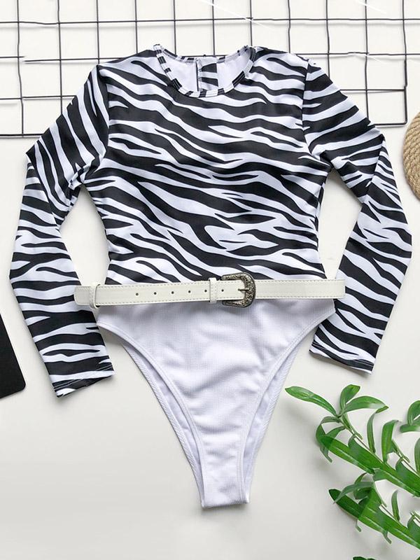 Zebra Print Split-Joint Belted Wetsuit