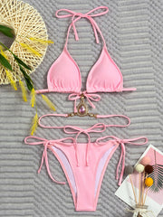 Sexy Bandage Diamond Deco Hollow Split Bikini Swimsuit