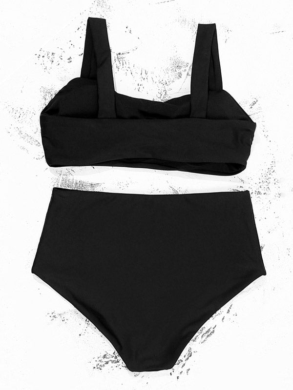 Solid Color Square-Neck Empire Split Bikini Swimsuit