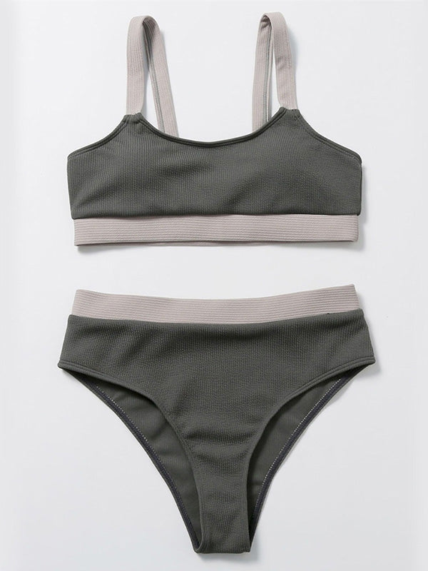 Ärmelloses Bralette mit Farbblock und hoher Taille, einfache Bikini-Bademode 