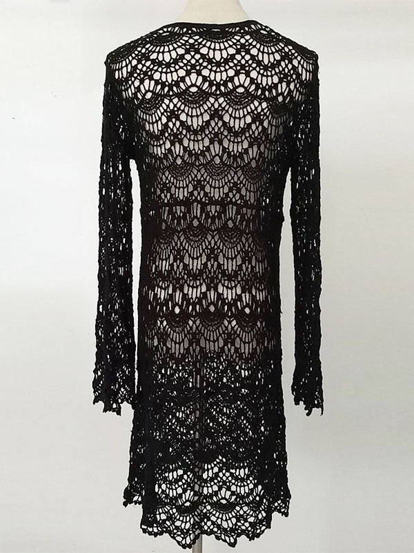 Hollow Lace Deep V-Neck Cover-Ups Tops Mini Dress