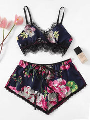 Floral-Print Lace Bodysuit Lingerie