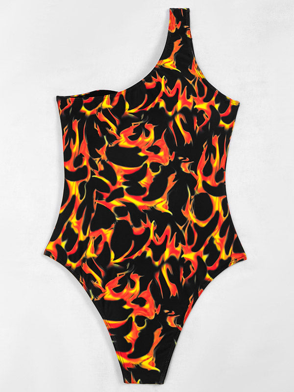 Enganliegender Bikini mit Blumenmuster und One-Shoulder-Träger 