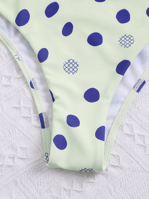 Polka-Dot Puff Sleeves Split Tankini Swimsuit