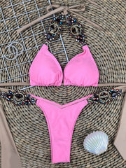 Embellished Gorgeous Bandage Triangles Split Bikini Swimsuit