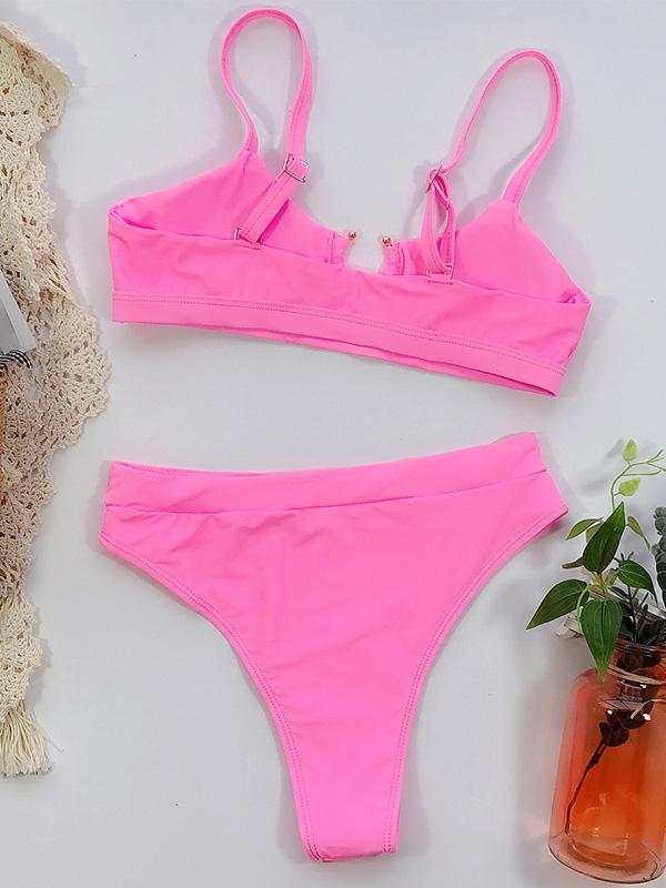 Gorgeous Embellished Hollow Split Bikini Swimsuit