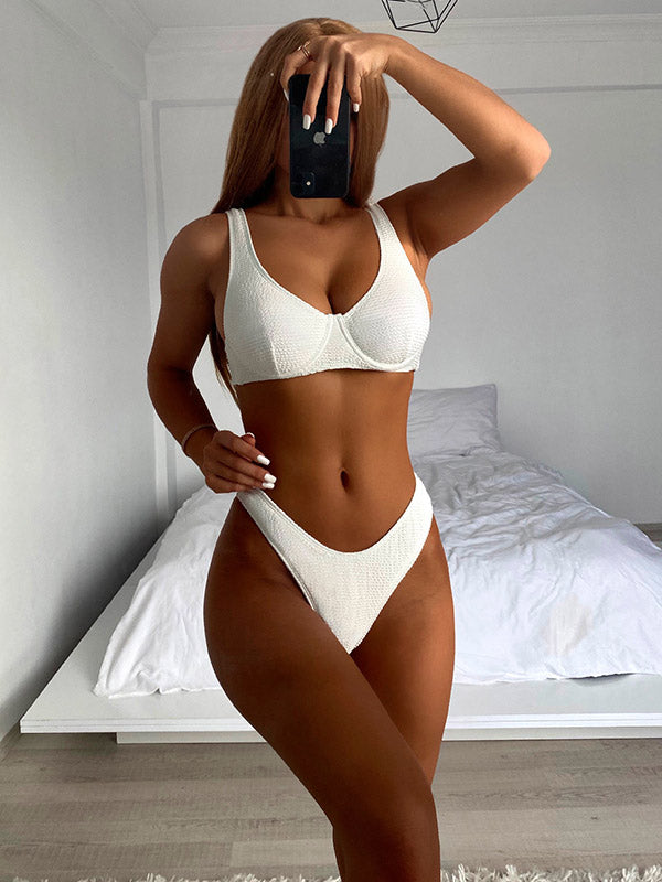 Plain Sleeveless Padded Underwired Bralette Hipster Bikini Swimwear