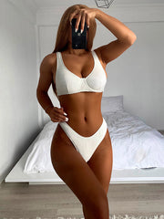 Plain Sleeveless Padded Underwired Bralette Hipster Bikini Swimwear