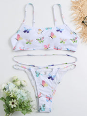 Floral-Print Bandage Split Bikini Swimsuit