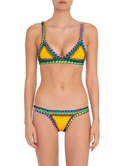 Triangle Patchwork Crochet Neoprene Bikini Swimsuit