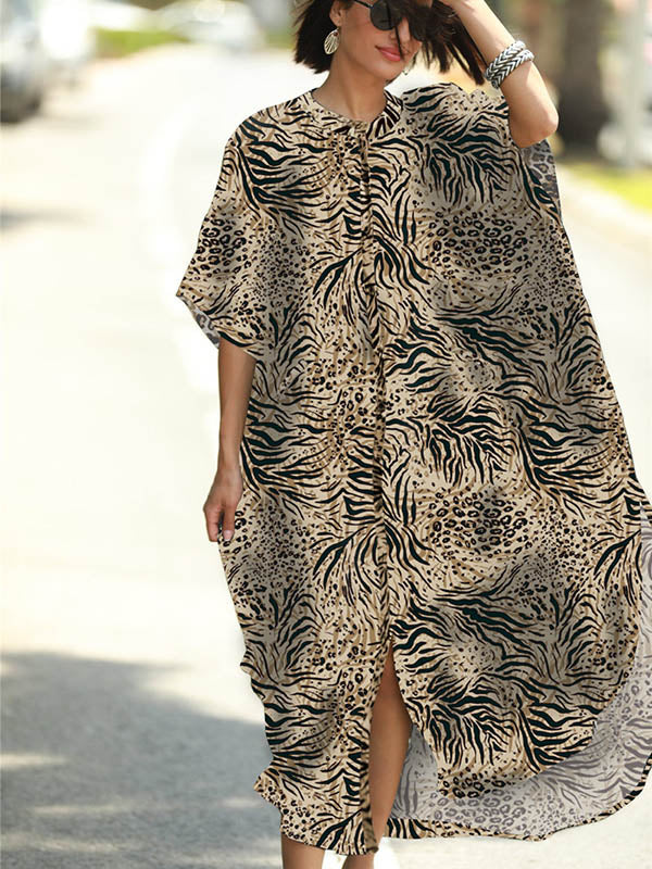 Animal Printed Loose Pocket Cardigan Vacation Beach Cover-Up Swimwear