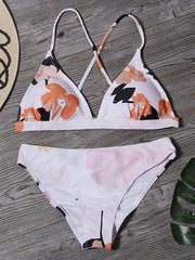 Floral-Print Triangles Bandage Split Bikini Swimsuit