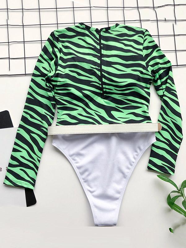 Zebra Print Split-Joint Belted Wetsuit