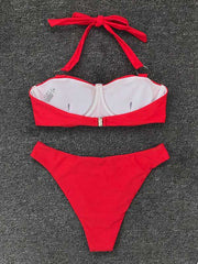 Sexy Bikini-Badeanzug mit gefaltetem Metallring 