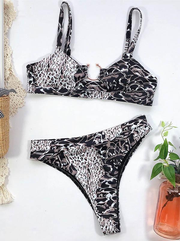 Gorgeous Embellished Hollow Split Bikini Swimsuit