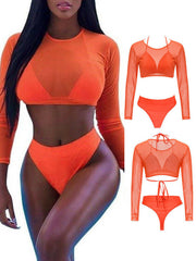 Solid Color Triangles +Long Sleeve Wetsuit Three-Piece Set