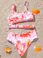 Tie-Dyed Gradient Asymmetric Hollow Split Bikini Swimsuit