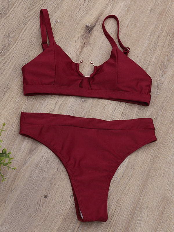 Sexy Hollow Embellished Split Bikini Swimsuit