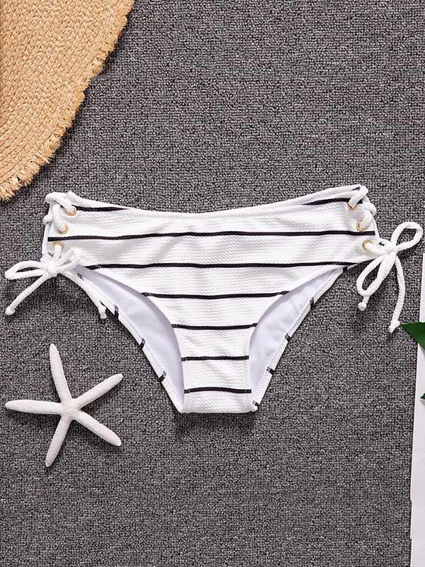 Striped U-Neck Bandage Split Bikini Swimsuit