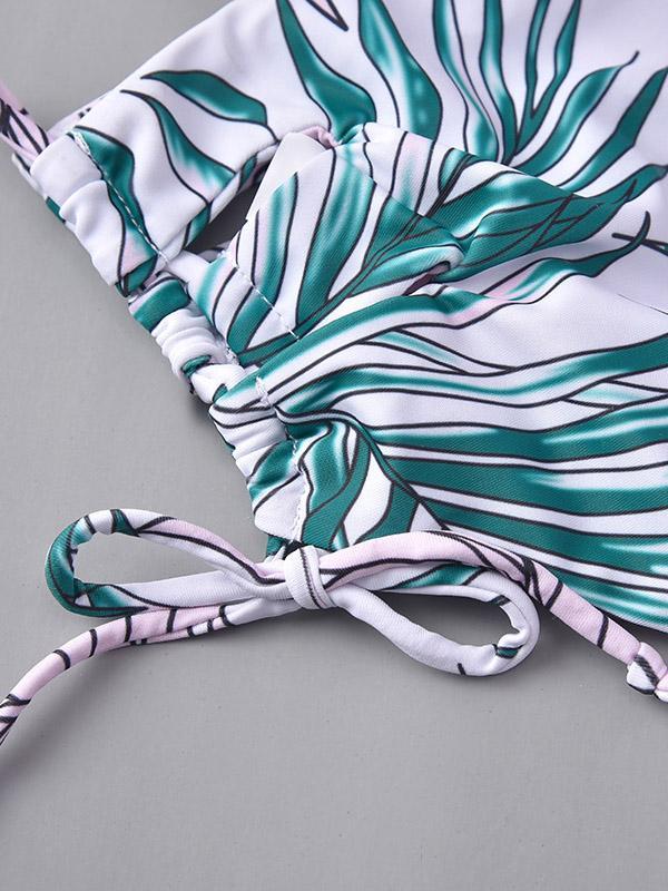 Floral-Print Knotted Bandeau Split Bikini Swimsuit