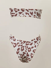 Floral-Print Bowknot Bandeau Split Bikini Swimsuit