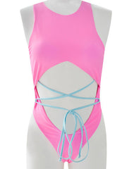 Solid Color Hollow Bandage One-Piece Swimsuit