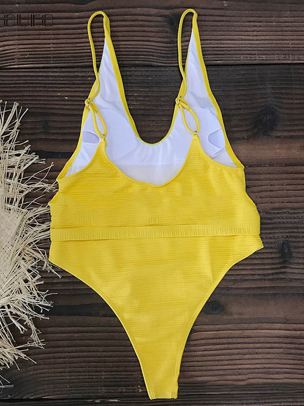 Solid Color  Backless One-Piece Swimsuit