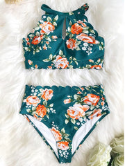 Halter-Neck Floral Falbala Bikini Swimsuit