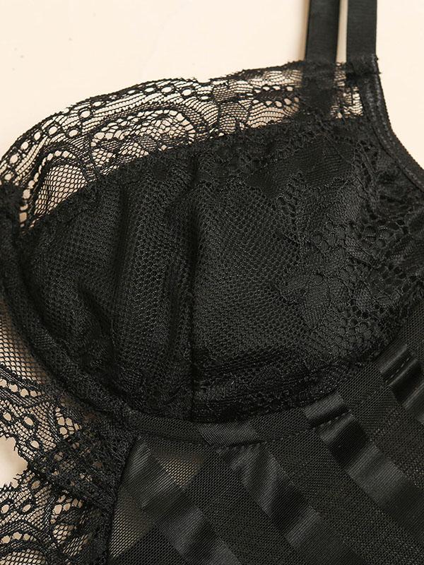 Lace Split-Joint See-Through Bodysuit Lingerie