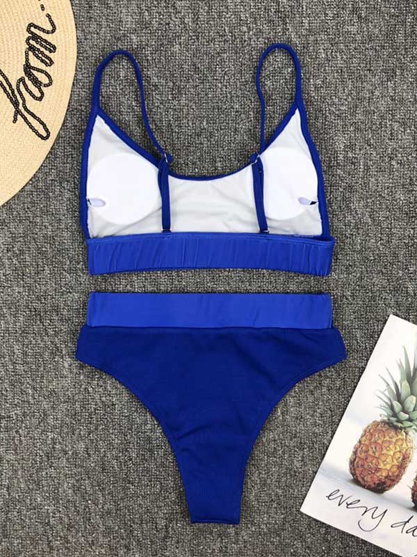 Solid Color Spaghetti-Neck Empire Split Bikini Swimsuit