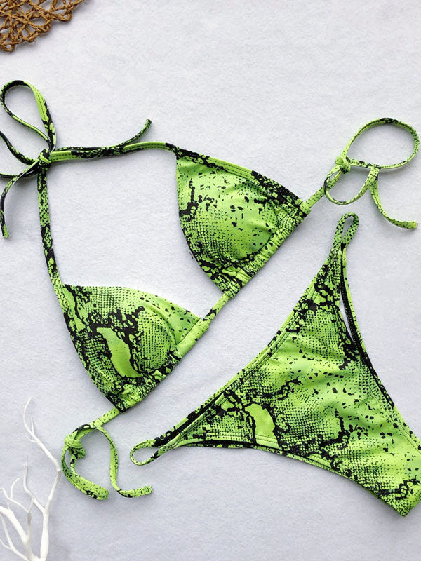 Geschnürtes Scrunch-Bikini-Set mit Schlangenhaut-Print 