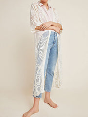 Half-Sleeve Embroidered See-Through Cardigan Cover-Up Swimwear